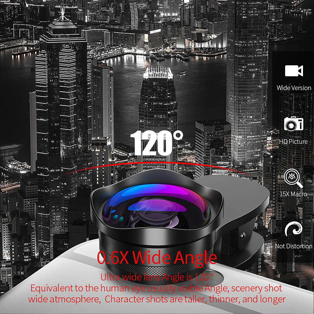 Essager 4K Wide Angle Macro Lens for iPhone Huawei 0.6X+15X Phone Camera Lens Zoom Lens for Smartphone Cell Mobile Phone Lenses
