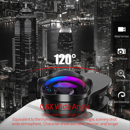 Essager 4K Wide Angle Macro Lens for iPhone Huawei 0.6X+15X Phone Camera Lens Zoom Lens for Smartphone Cell Mobile Phone Lenses